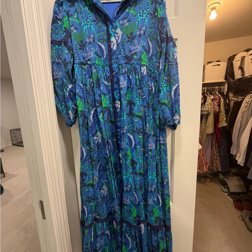 Briton Court Blue Floral Print Long Sleeve Maxi Dress